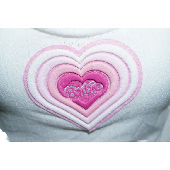 Y2K Barbie Heart Logo Tank Top White Baby Tee 2000s Style Size M - Picture 4 of 7